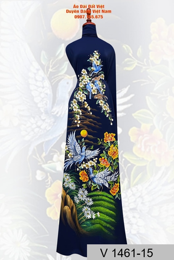 Vải Áo Dài Vẽ Hoa Chim Và Phong Cảnh AD V1461-15 1